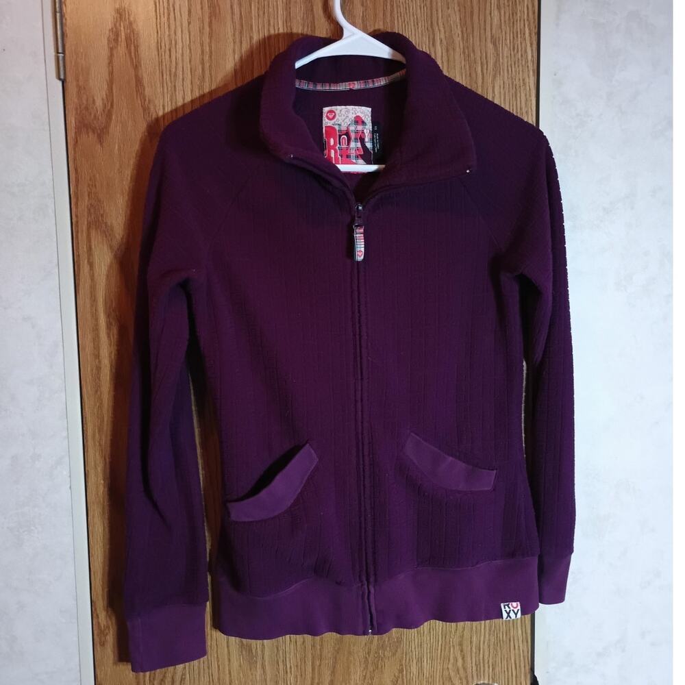 Roxy Purple Full Zip Fleece Jacket XS Surf Skate Contrast Pockets Retro Full Zip